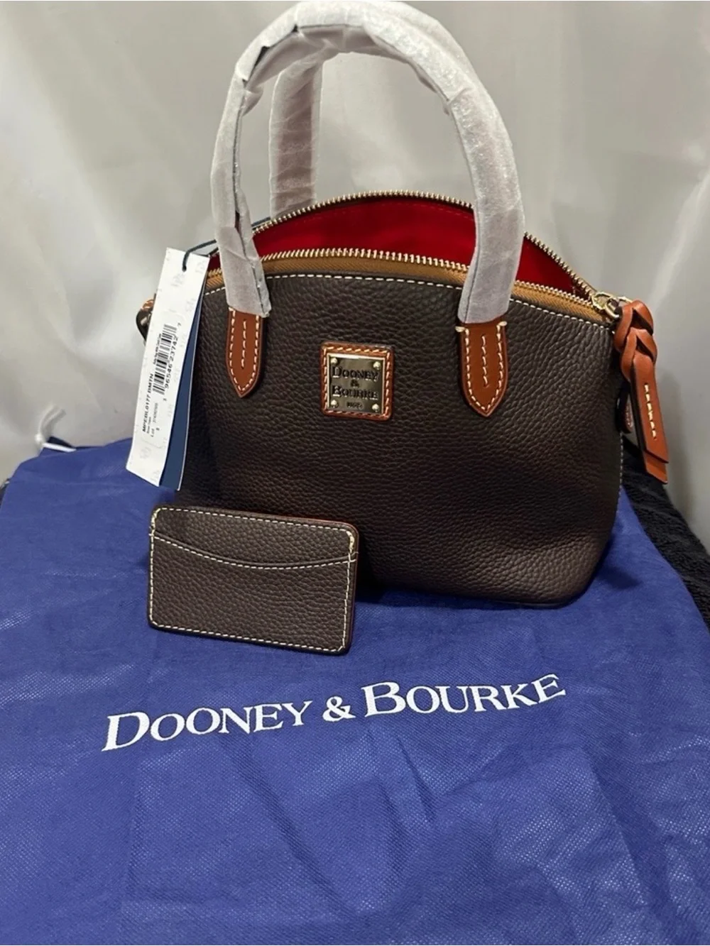 Dooney and Bourke Brown Pebbled Leather Satchel with matching card holder NWT B5